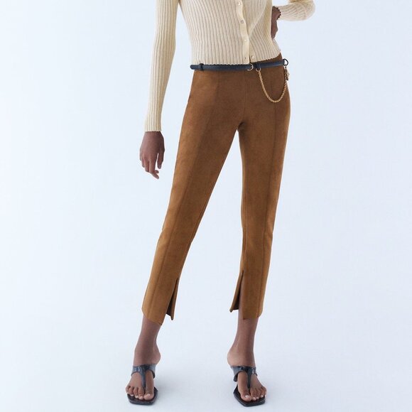 Zara Pants - Brown Zara High-Rise Faux Suede Leggings with Side Leg Zipper (NWT)